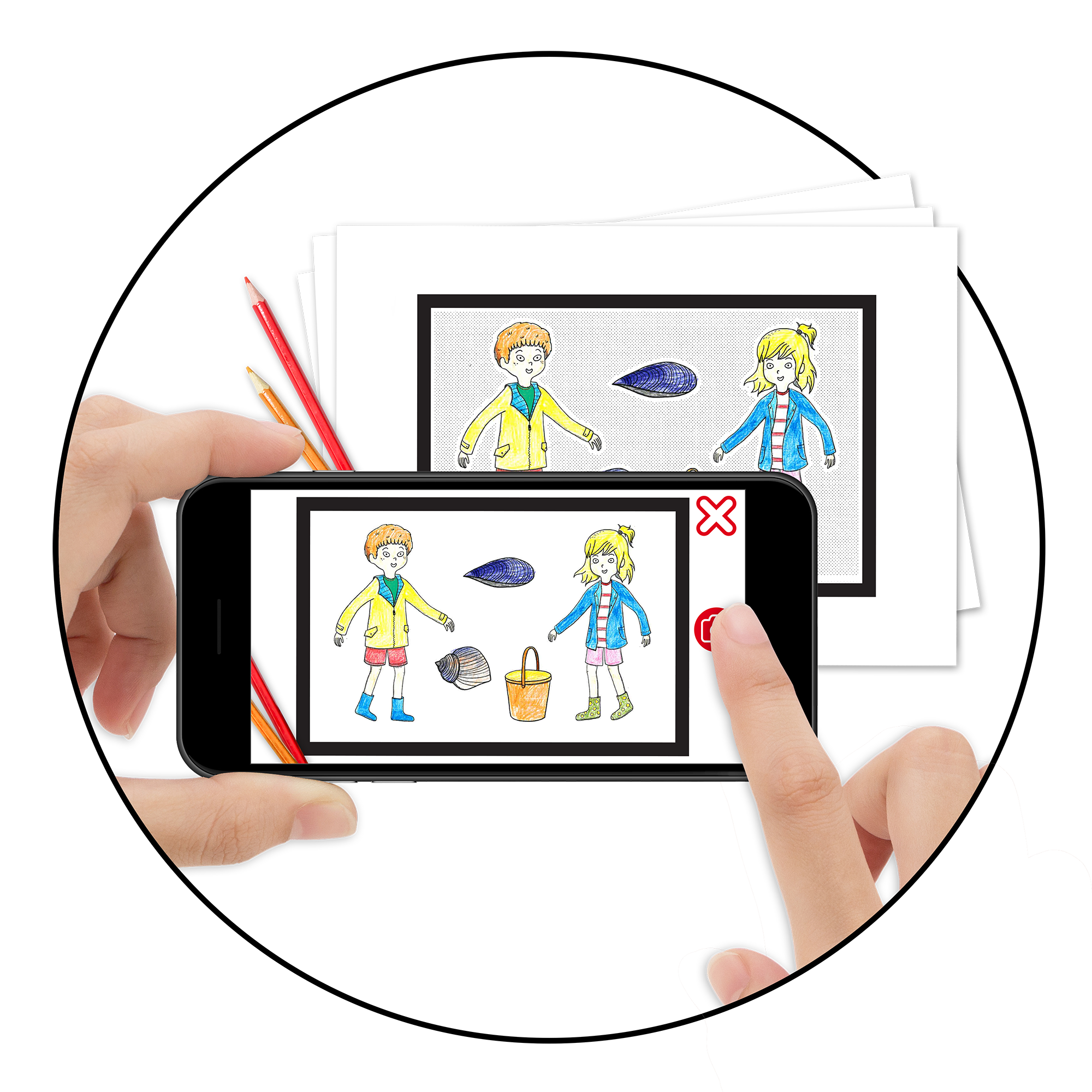 Je choisis l'histoire que j'ai coloriée et je suis les instructions pour prendre en photo mon coloriage.